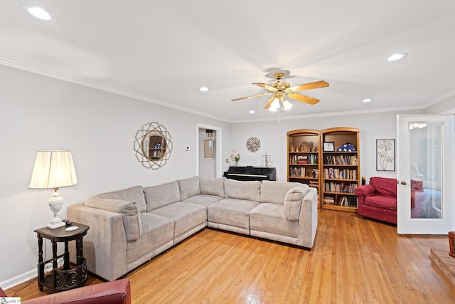 8 Nigh Oak Trce, Greer, SC 29651 - living area featuring recessed lighting, light wood-style floors, ceiling fan, crown molding, and baseboards