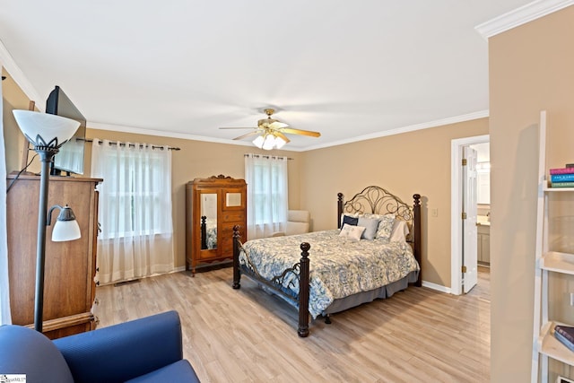 8 Nigh Oak Trce, Greer, SC 29651 - bedroom with light wood-type flooring, ornamental molding, baseboards, and a ceiling fan