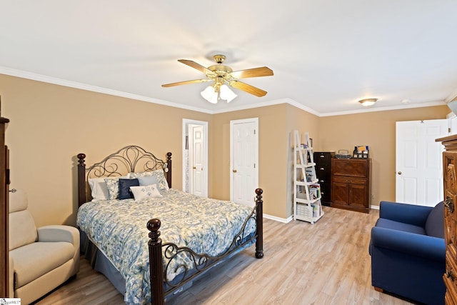 8 Nigh Oak Trce, Greer, SC 29651 - bedroom featuring light wood-style flooring, crown molding, baseboards, and a ceiling fan