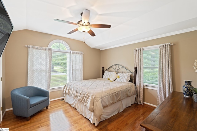 8 Nigh Oak Trce, Greer, SC 29651 - bedroom with vaulted ceiling, wood finished floors, baseboards, and a ceiling fan