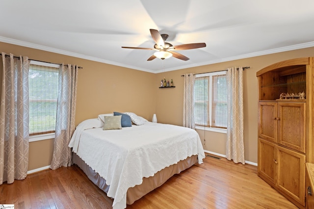 8 Nigh Oak Trce, Greer, SC 29651 - bedroom with baseboards, light wood-style flooring, ornamental molding, and a ceiling fan