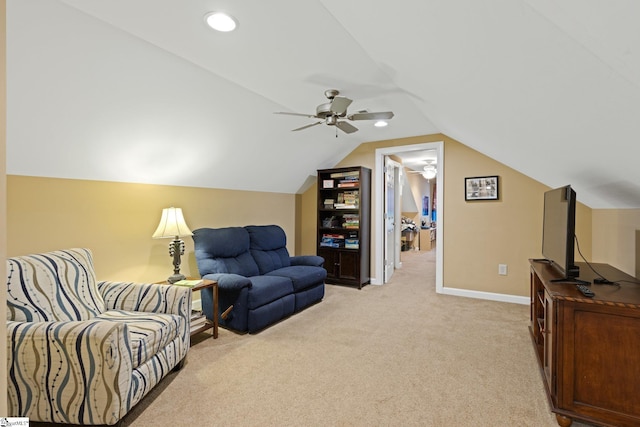8 Nigh Oak Trce, Greer, SC 29651 - sitting room with light carpet, vaulted ceiling, a ceiling fan, and baseboards