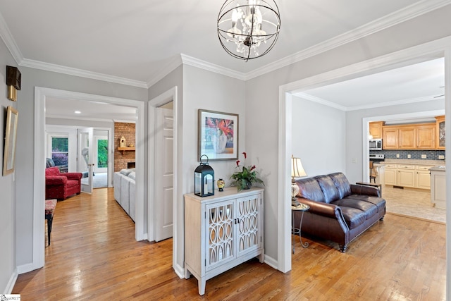8 Nigh Oak Trce, Greer, SC 29651 - corridor featuring light wood-style floors, a chandelier, ornamental molding, and baseboards