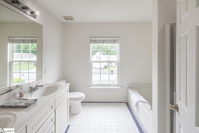 19 Hartwell Dr, Simpsonville, SC 29681 - full bath featuring plenty of natural light, double vanity, toilet, a tub, and a textured ceiling