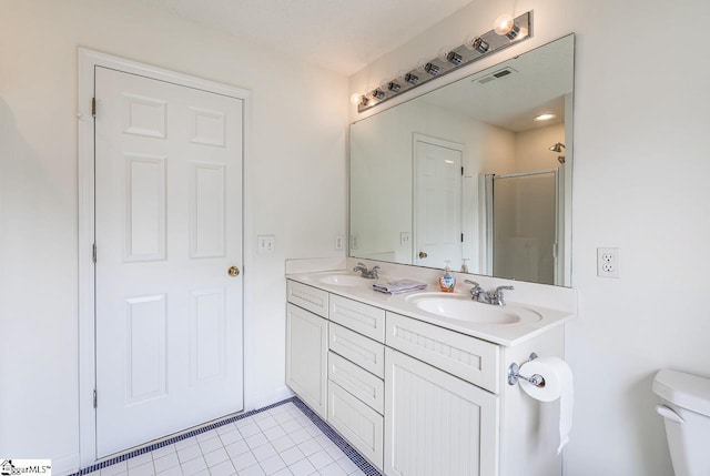 19 Hartwell Dr, Simpsonville, SC 29681 - full bathroom with double vanity, tile patterned floors, an enclosed shower, and toilet