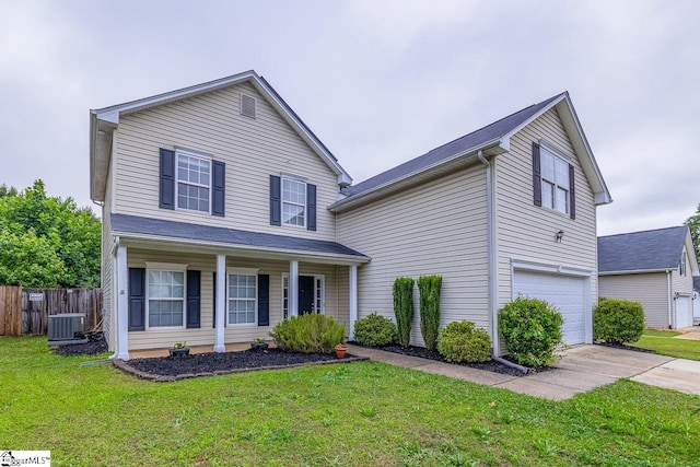 19 Hartwell Dr, Simpsonville, SC 29681 - traditional-style home with central air condition unit, an attached garage, concrete driveway, and a porch