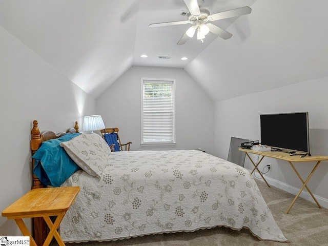 251 Saddlebrook Dr, Moore, SC 29369 - carpeted bedroom featuring lofted ceiling, baseboards, a ceiling fan, and recessed lighting