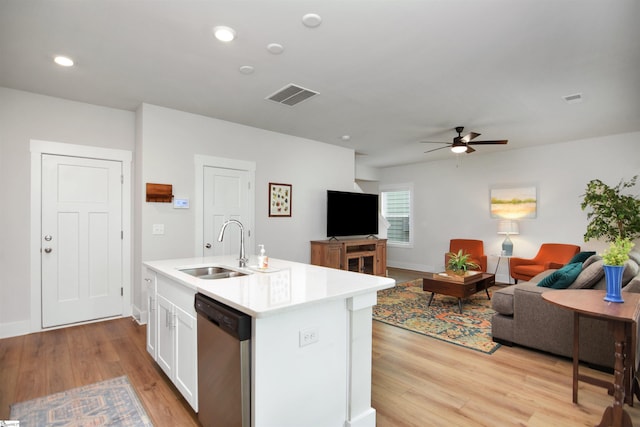 105 Boren Way, Greenville, SC 29607 - kitchen featuring dishwasher, a sink, light wood-style flooring, open floor plan, and recessed lighting