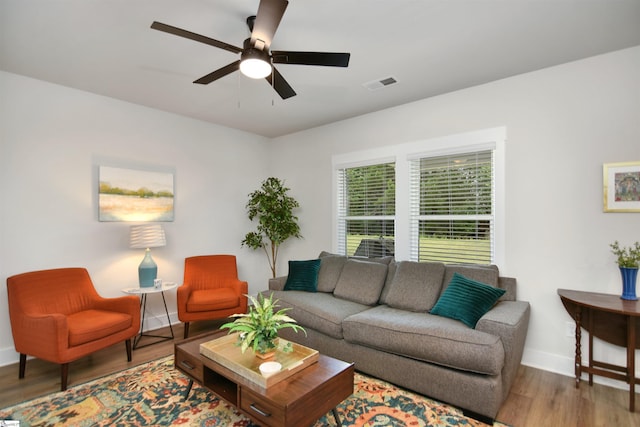 105 Boren Way, Greenville, SC 29607 - living area with baseboards, wood finished floors, and a ceiling fan