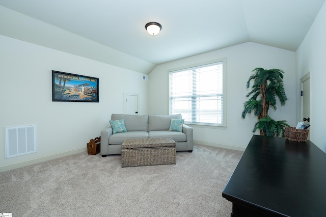26 Bradstock Dr, Greer, SC 29650 - living room with lofted ceiling, baseboards, and light colored carpet
