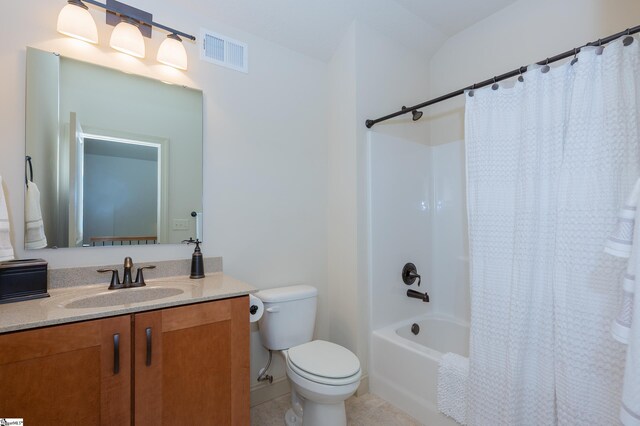 26 Bradstock Dr, Greer, SC 29650 - full bath with toilet, vanity, shower / bath combo, tile patterned flooring, and baseboards