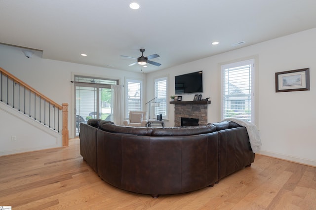 26 Bradstock Dr, Greer, SC 29650 - living area with light wood-type flooring, baseboards, a fireplace, healthy amount of natural light, and recessed lighting