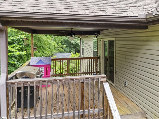 227 Heritage Creek Dr, Boiling Springs, SC 29316 - deck featuring ceiling fan and a grill