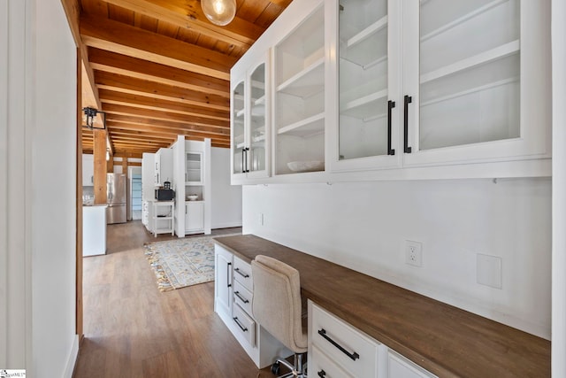 868 Old Hundred Rd, Pelzer, SC 29669 - hallway with wooden ceiling, dark wood-type flooring, and an office area