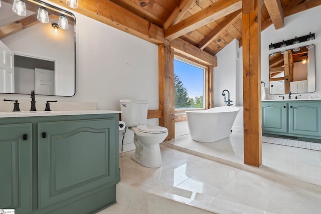 868 Old Hundred Rd, Pelzer, SC 29669 - full bath with wooden ceiling, vanity, a soaking tub, and toilet
