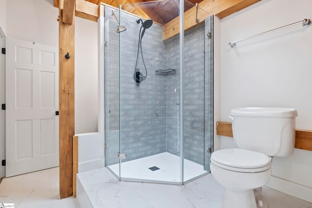 868 Old Hundred Rd, Pelzer, SC 29669 - bathroom featuring marble look tile flooring, toilet, and a shower stall