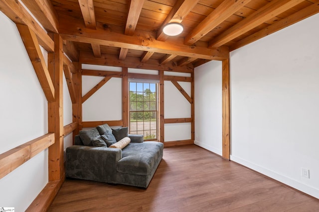 868 Old Hundred Rd, Pelzer, SC 29669 - sitting room featuring wooden ceiling with exposed beams, wood finished floors, and baseboards