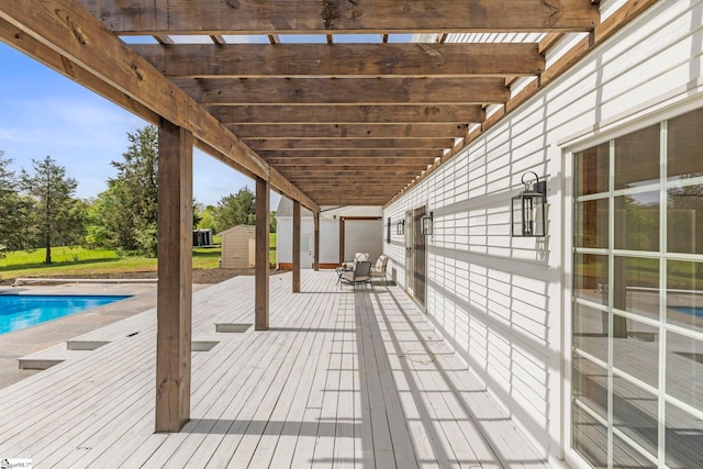 868 Old Hundred Rd, Pelzer, SC 29669 - deck featuring a storage unit, an outdoor pool, and a pergola