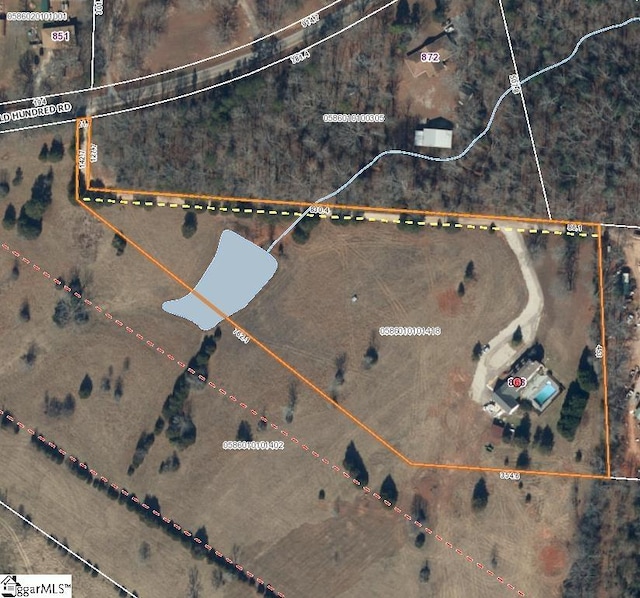 868 Old Hundred Rd, Pelzer, SC 29669 - aerial map of property and surrounding area featuring property boundaries highlighted