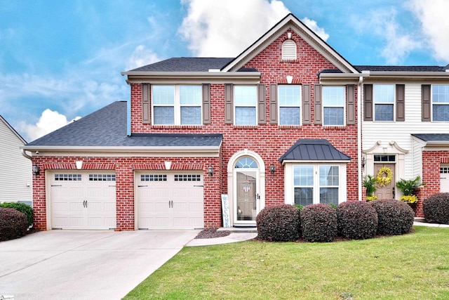 41 Irvington Dr, Greer, SC 29650 - view of front of property with concrete driveway, brick siding, a front lawn, and a shingled roof