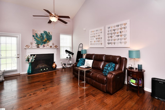 41 Irvington Dr, Greer, SC 29650 - living room with ceiling fan, high vaulted ceiling, plenty of natural light, and wood finished floors