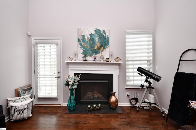 41 Irvington Dr, Greer, SC 29650 - living area featuring a fireplace with flush hearth, wood finished floors, and baseboards