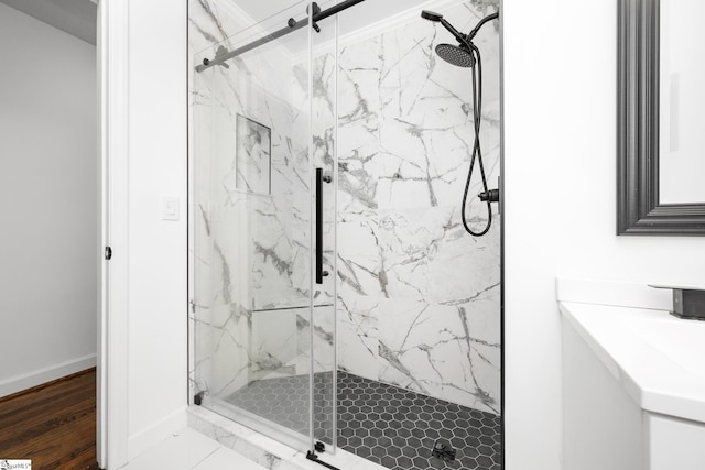 502 Hunts Bridge Rd, Greenville, SC 29617 - bathroom with a marble finish shower and baseboards