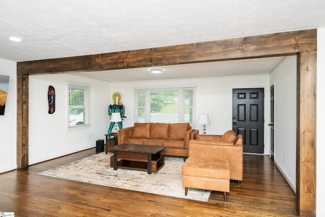 502 Hunts Bridge Rd, Greenville, SC 29617 - living area featuring wood finished floors, baseboards, and beam ceiling