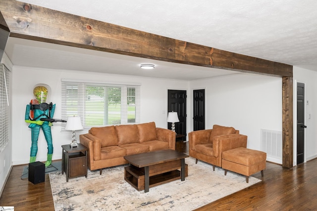 502 Hunts Bridge Rd, Greenville, SC 29617 - living area with wood finished floors, a textured ceiling, baseboards, and beam ceiling