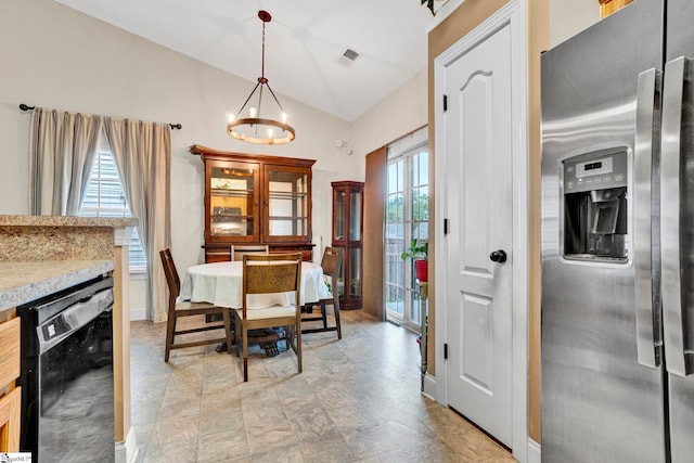 104 Penrith Ct, Simpsonville, SC 29681 - dining space with lofted ceiling, a chandelier, and baseboards
