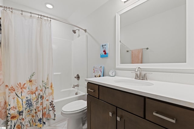 603 Betony Way, Greenville, SC 29607 - bathroom featuring vanity, toilet, tile patterned floors, and shower / bath combo with shower curtain