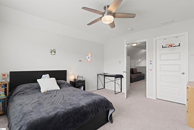 603 Betony Way, Greenville, SC 29607 - bedroom featuring vaulted ceiling, light colored carpet, baseboards, and a ceiling fan