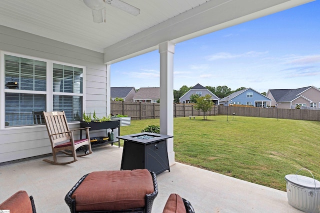 603 Betony Way, Greenville, SC 29607 - view of patio / terrace with a fire pit, a ceiling fan, and a residential view