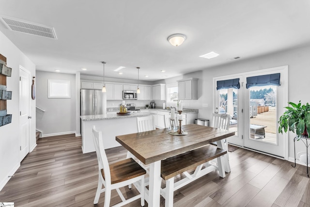7096 Luna Mae Ct, Boiling Springs, SC 29316 - dining room with recessed lighting, baseboards, dark wood finished floors, and french doors