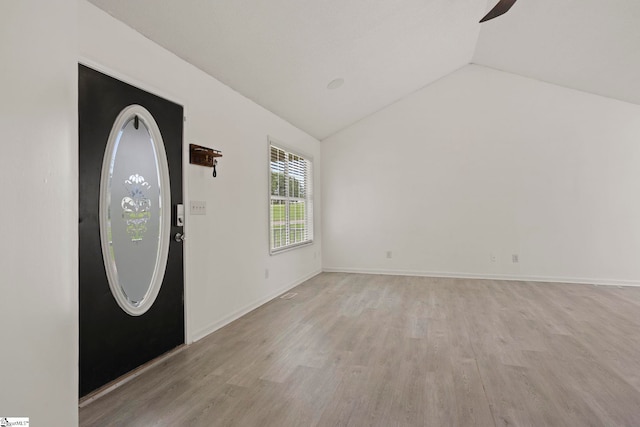 147 Highland Ridge Trl, Boiling Springs, SC 29316 - foyer entrance with lofted ceiling, ceiling fan, light wood finished floors, and baseboards