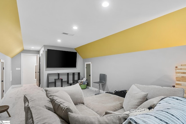 100 Grandview Dr, Anderson, SC 29625 - living room featuring vaulted ceiling, carpet, baseboards, and recessed lighting