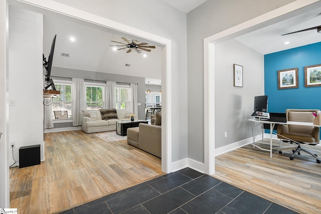 100 Grandview Dr, Anderson, SC 29625 - office area featuring a ceiling fan, baseboards, and wood finished floors