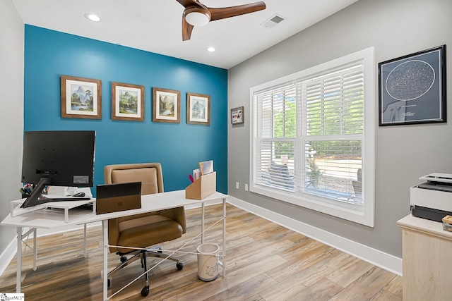 100 Grandview Dr, Anderson, SC 29625 - office with a ceiling fan, wood finished floors, baseboards, and recessed lighting