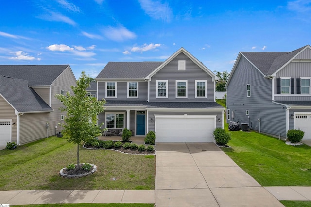 202 Walla Walla Ct, Greenville, SC 29607 - traditional home featuring an attached garage, driveway, a front lawn, covered porch, and roof with shingles