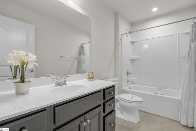 202 Walla Walla Ct, Greenville, SC 29607 - full bathroom with vanity, toilet, shower / bathtub combination with curtain, tile patterned floors, and recessed lighting