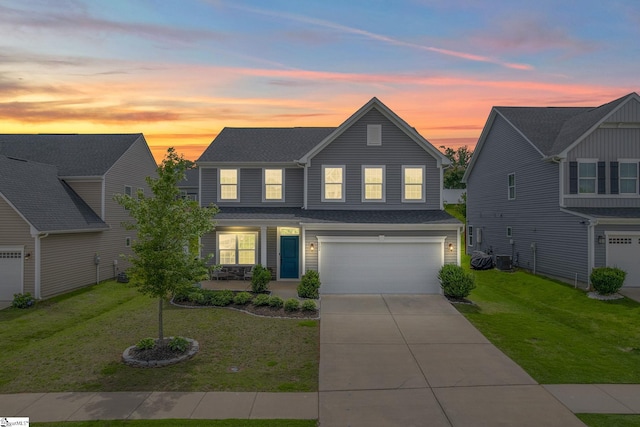 202 Walla Walla Ct, Greenville, SC 29607 - traditional-style house featuring an attached garage, driveway, a lawn, roof with shingles, and a porch
