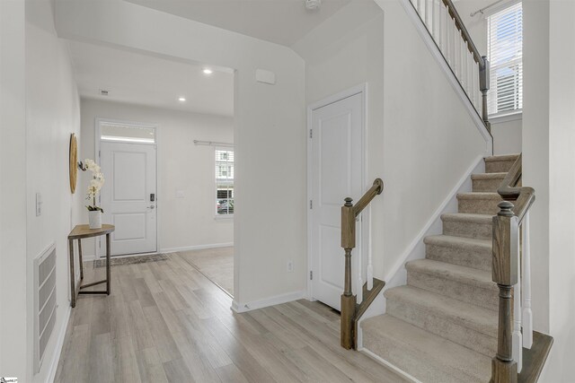 202 Walla Walla Ct, Greenville, SC 29607 - entryway featuring light wood-style flooring, stairs, recessed lighting, and baseboards