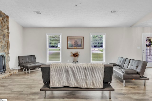 113 Sedgefield Ct, Anderson, SC 29621 - living area featuring light wood finished floors, a textured ceiling, and a fireplace