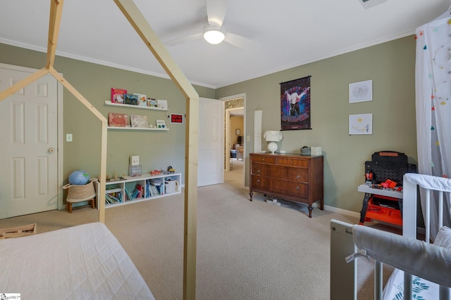 304 Oak Brook Way, Taylors, SC 29687 - carpeted bedroom with crown molding, ceiling fan, and baseboards