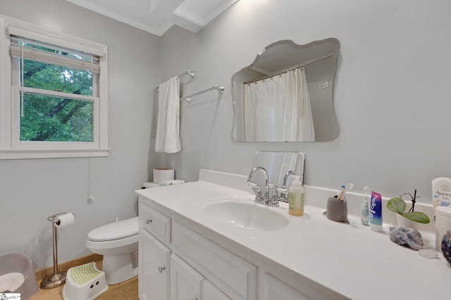 304 Oak Brook Way, Taylors, SC 29687 - bathroom with vanity, toilet, curtained shower, and tile patterned flooring