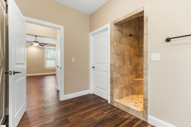 121 Floyd Meadow Dr, Inman, SC 29349 - full bathroom with tiled shower, wood finished floors, baseboards, and a ceiling fan