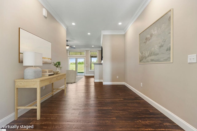 121 Floyd Meadow Dr, Inman, SC 29349 - hallway featuring crown molding, wood finished floors, recessed lighting, and baseboards
