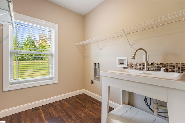 121 Floyd Meadow Dr, Inman, SC 29349 - laundry area with healthy amount of natural light, hookup for a washing machine, baseboards, and dark wood finished floors