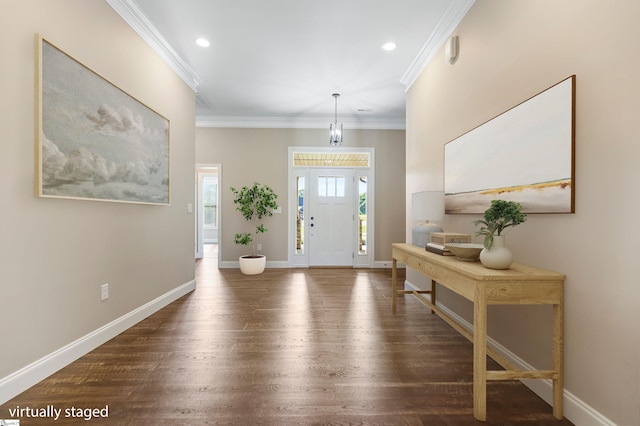121 Floyd Meadow Dr, Inman, SC 29349 - entrance foyer featuring wood finished floors, baseboards, ornamental molding, and recessed lighting
