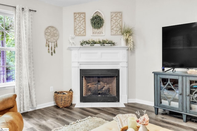 137 Mediterranean Ave, Anderson, SC 29621 - living area with wood finished floors, a fireplace with flush hearth, and baseboards